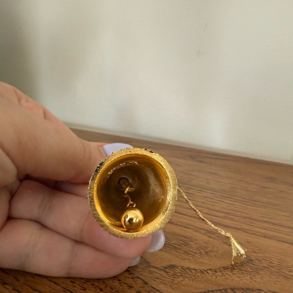 Vintage Lunt EP Pewter Gold Angel Christmas Bell Ornate Ornament Made In USA - Picture 3 of 8